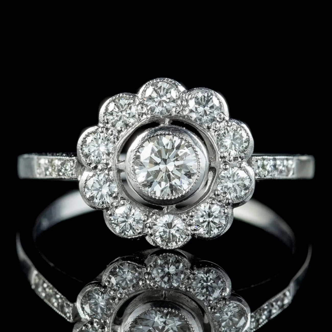 Edwardian Style Diamond Daisy Cluster Ring 0.95ct Of Diamond