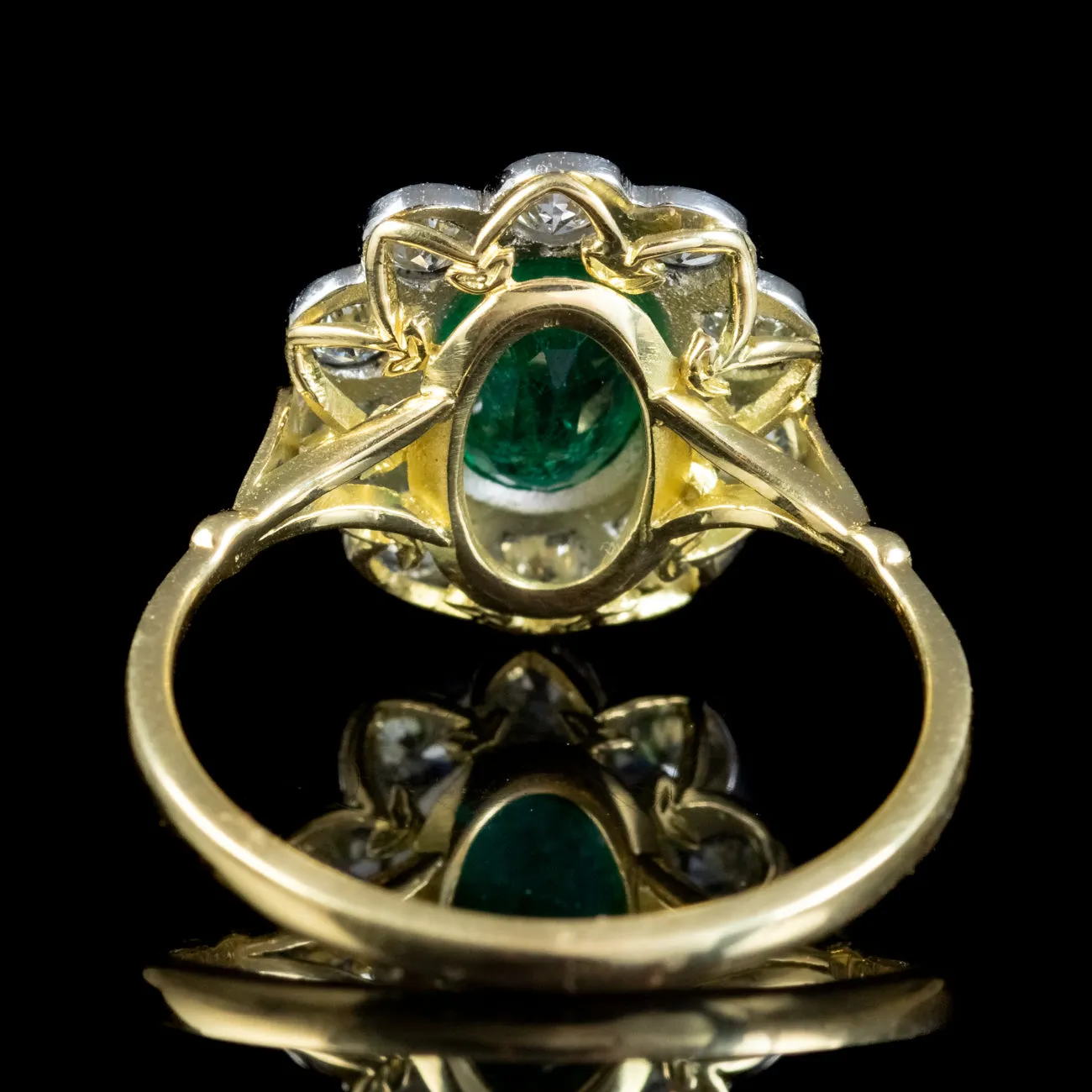 Edwardian Style Emerald Diamond Daisy Cluster Ring 1.2ct Emerald