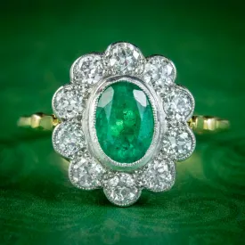 Edwardian Style Emerald Diamond Daisy Cluster Ring 1.2ct Emerald