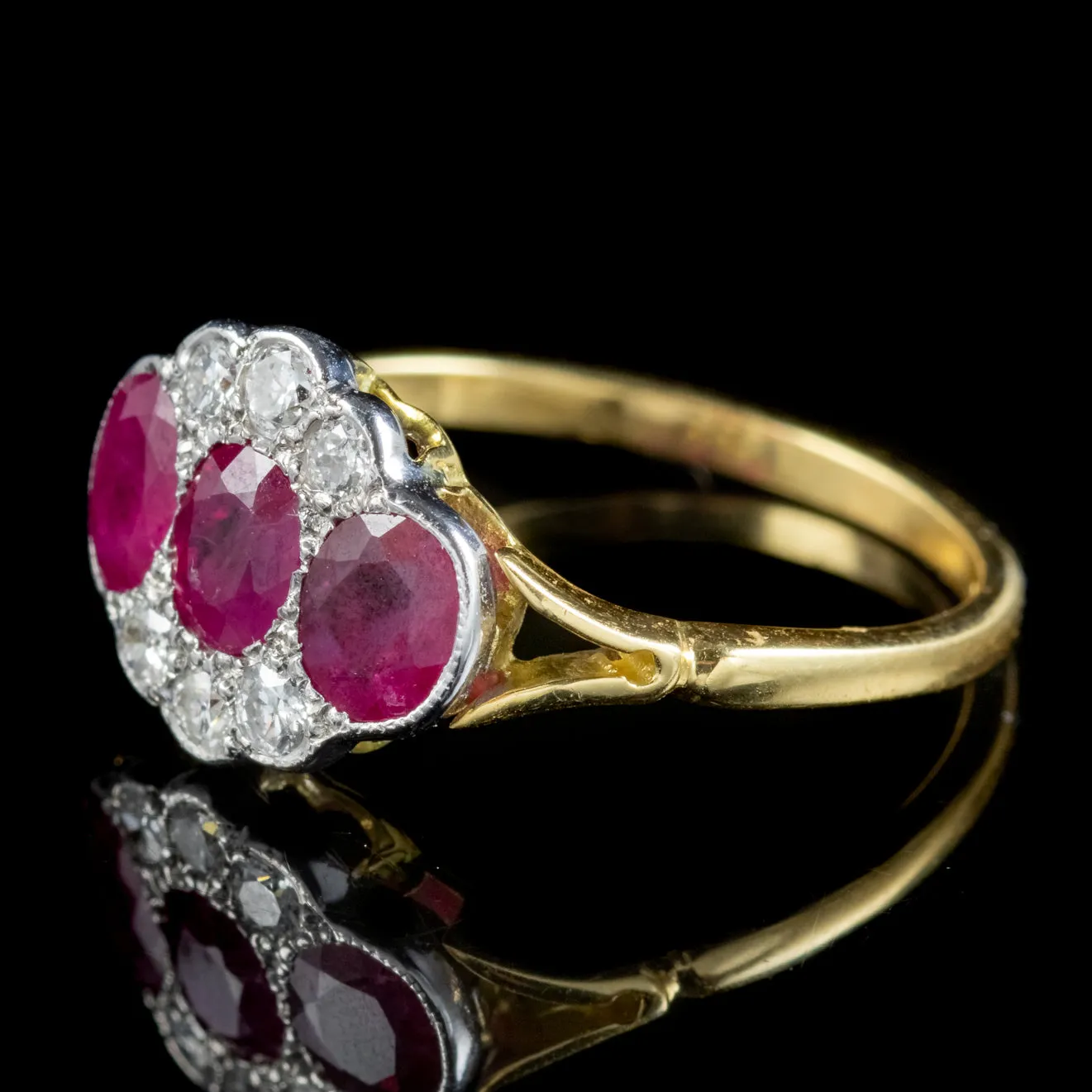 Edwardian Style Ruby Diamond Cluster Ring 18ct Gold 1.25ct Of Ruby