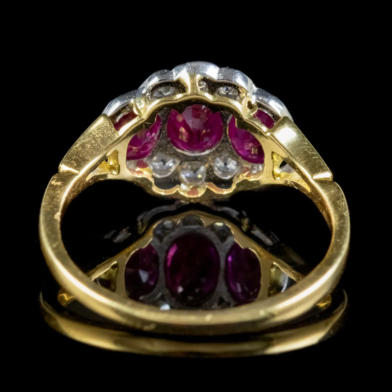 Edwardian Style Ruby Diamond Cluster Ring 18ct Gold 1.25ct Of Ruby