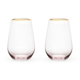 Garden Party: Rose Crystal Stemless Wine Glass Set by Twine