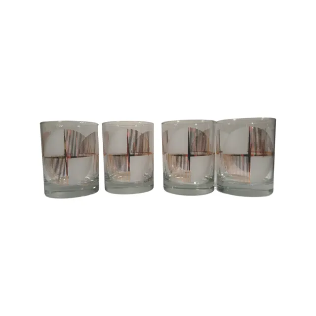 Georges Briard Signed Geometric Starburst Double Old Fashion Glasses (Set of 4)