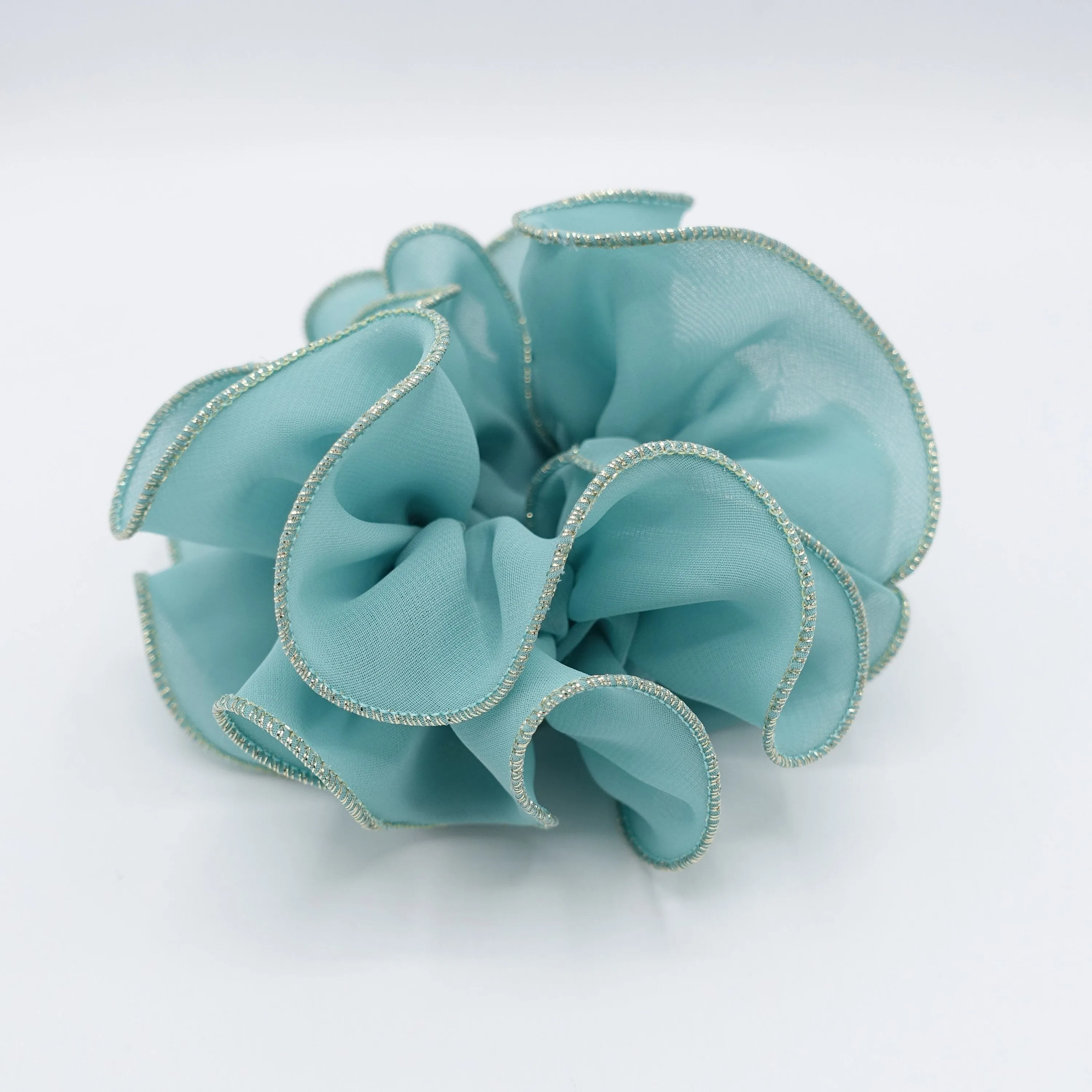 golden edge chiffon scrunchies ruffle hair tie for women