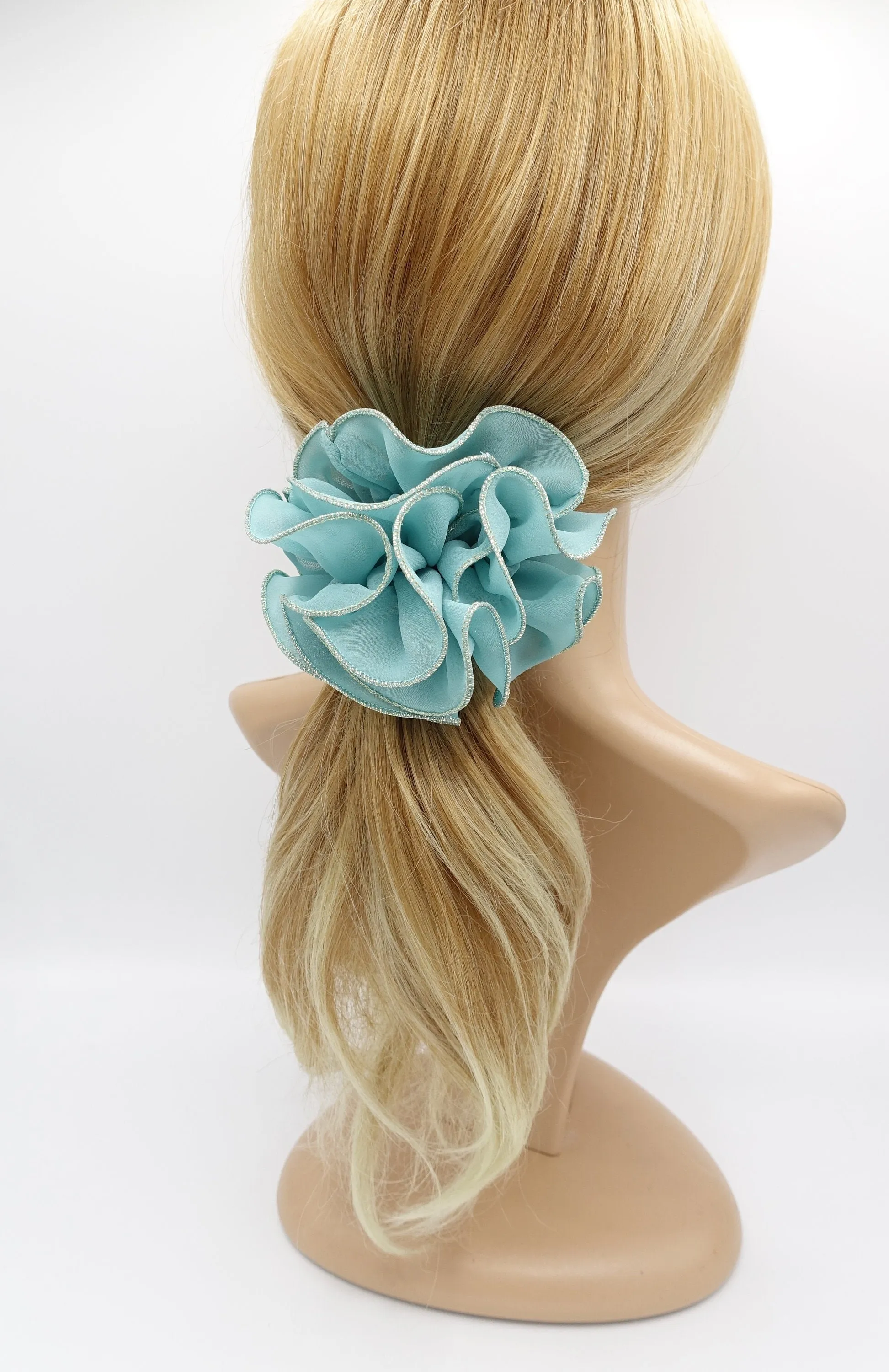 golden edge chiffon scrunchies ruffle hair tie for women