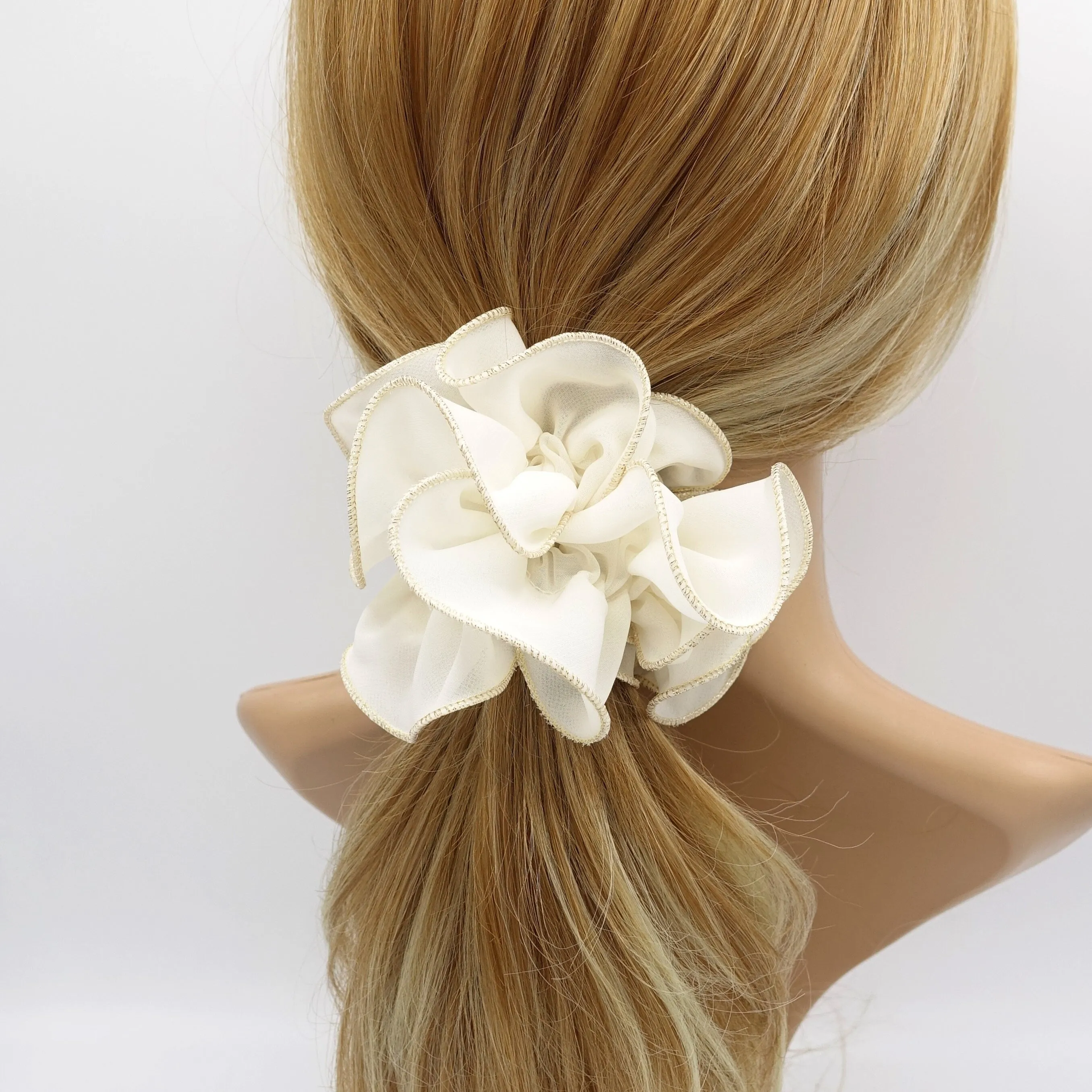 golden edge chiffon scrunchies ruffle hair tie for women