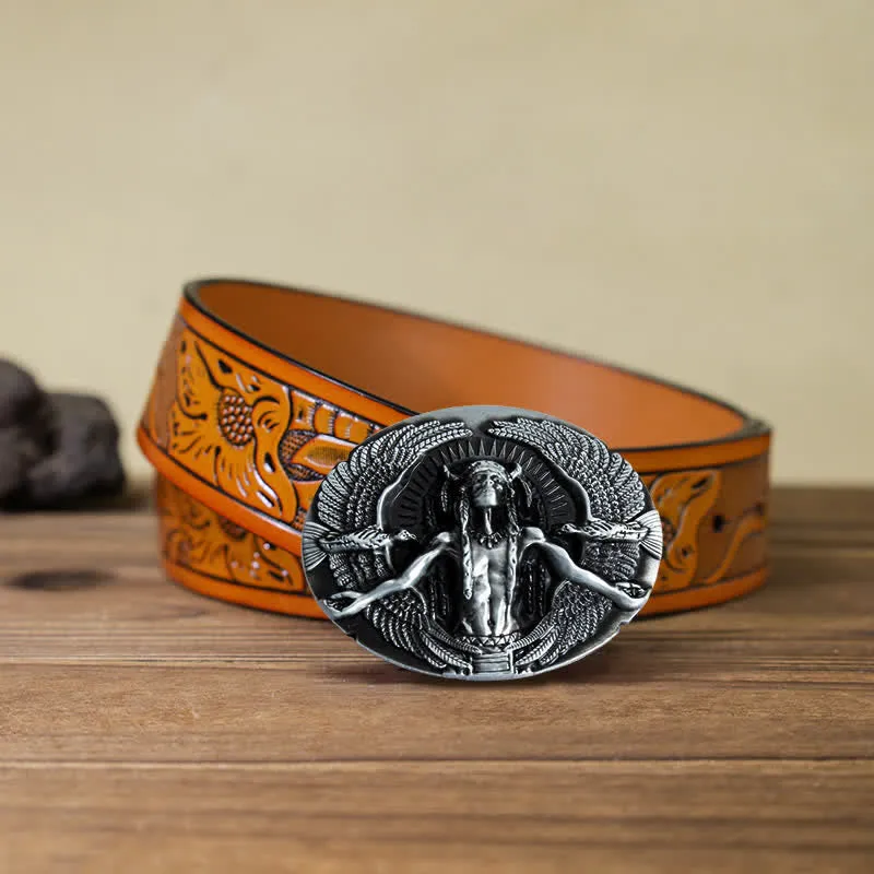 Men's DIY Indian Great Spirit Buckle Leather Belt