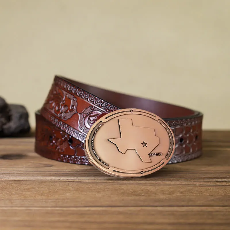 Men's DIY Map State Of Texas Creative Beer Holder Buckle Leather Belt