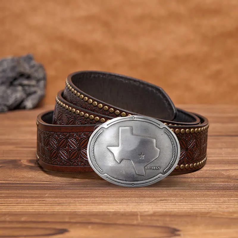 Men's DIY Map State Of Texas Creative Beer Holder Buckle Leather Belt