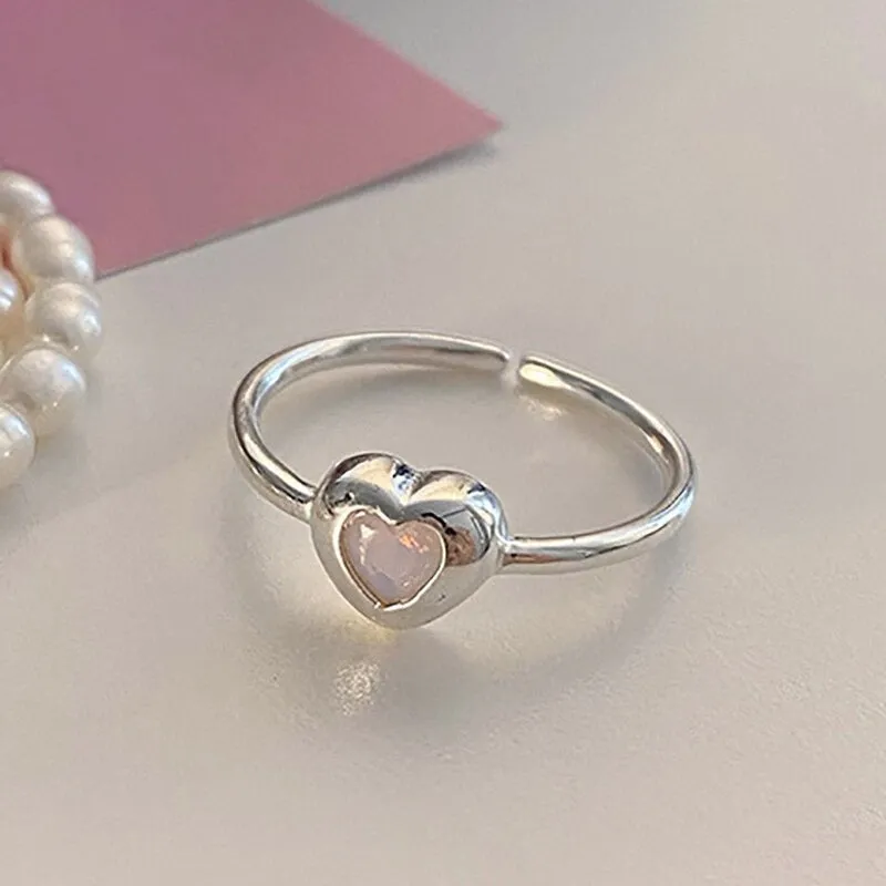 Minimalist Zircon Love Heart Adjustable Rings