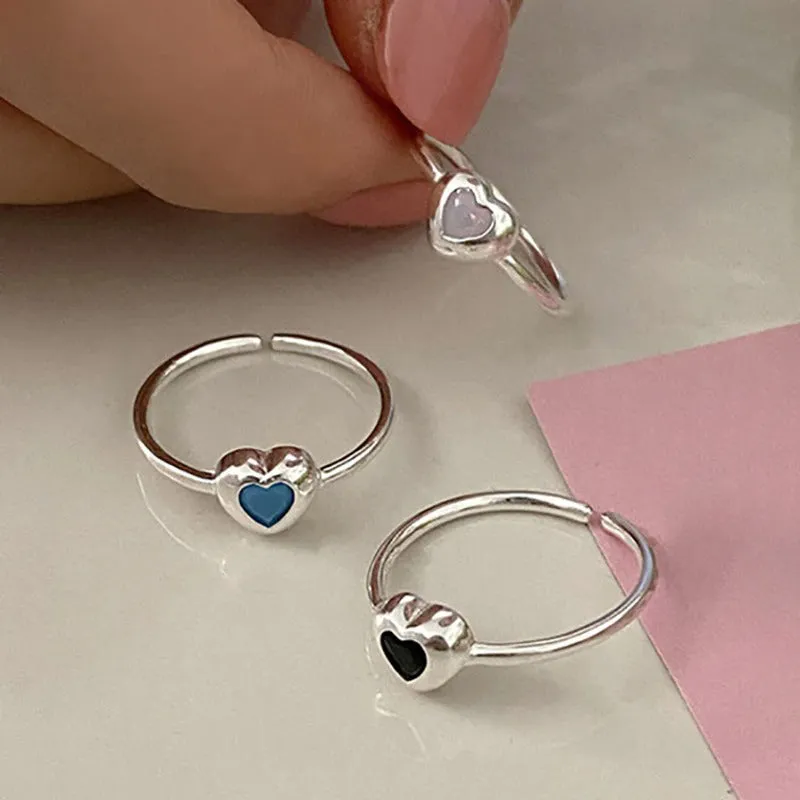 Minimalist Zircon Love Heart Adjustable Rings