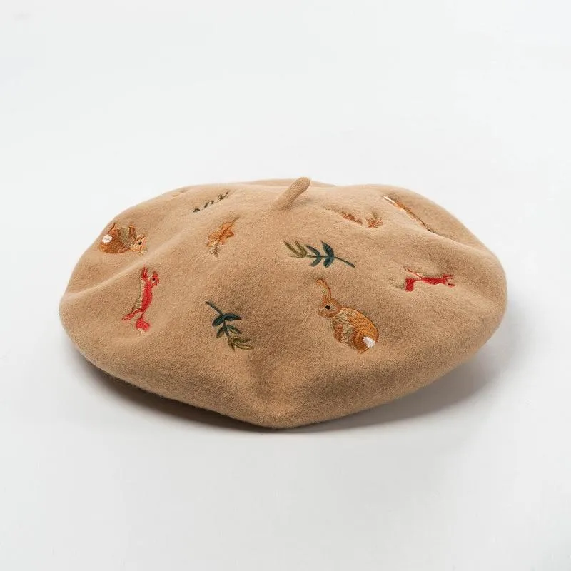 Nature Inspired Embroidered Beret