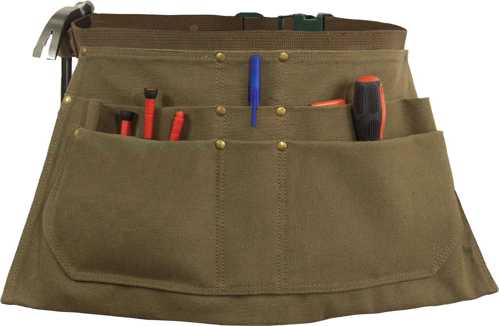 Olive Drab Canvas Waist Work Apron Garden Woodwork Waist Tool Belt with Six Pouches