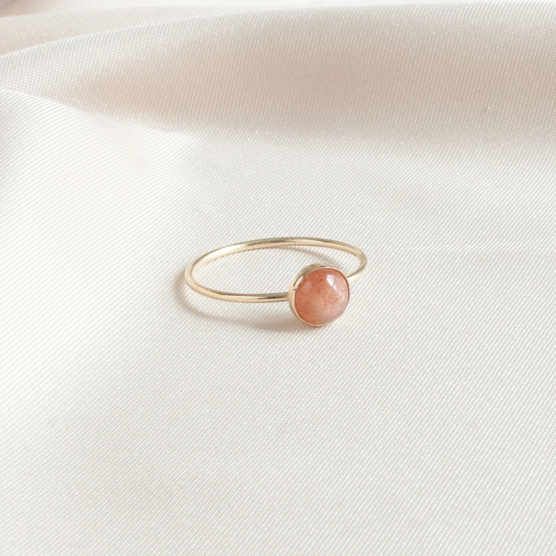 Orange Sunstone Set of 3 Dainty Gold Rings