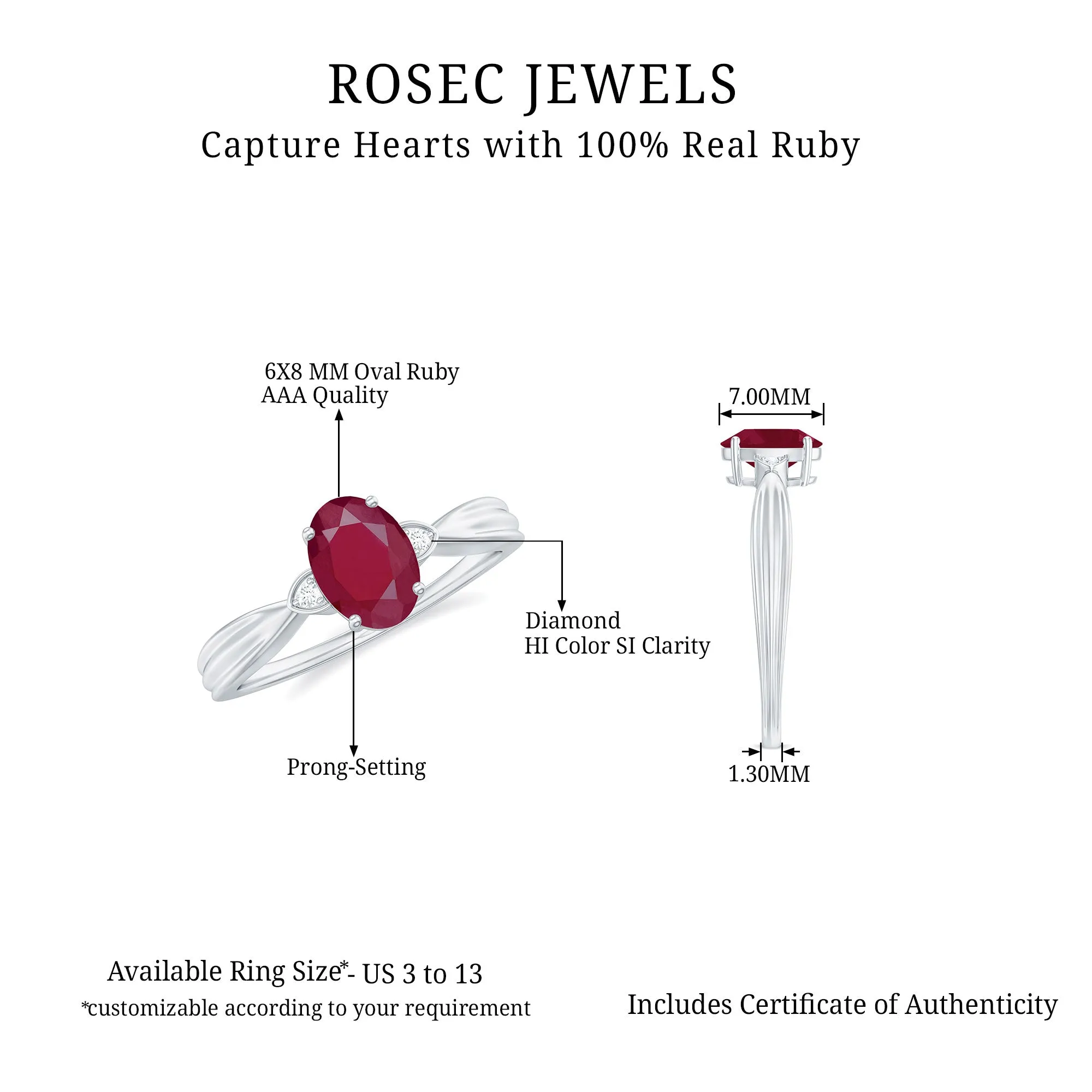 Oval Cut Real Ruby Solitaire Ring with Diamond