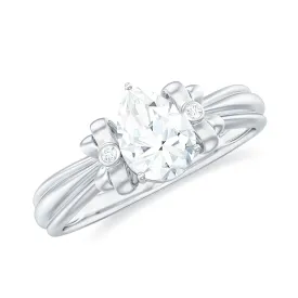 Pear Cut Moissanite Solitaire Engagement Ring with Bow