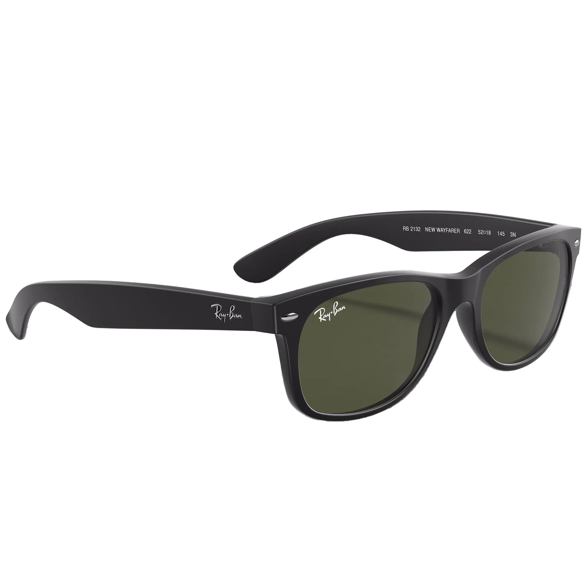 Ray-Ban New Wayfarer Classic Sunglasses - Matte Rubber Black/Green