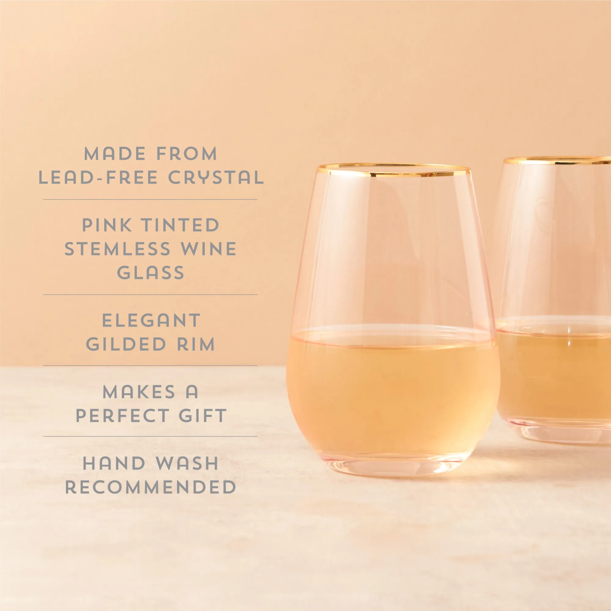 Rose Crystal Stemless Wine Glass Set