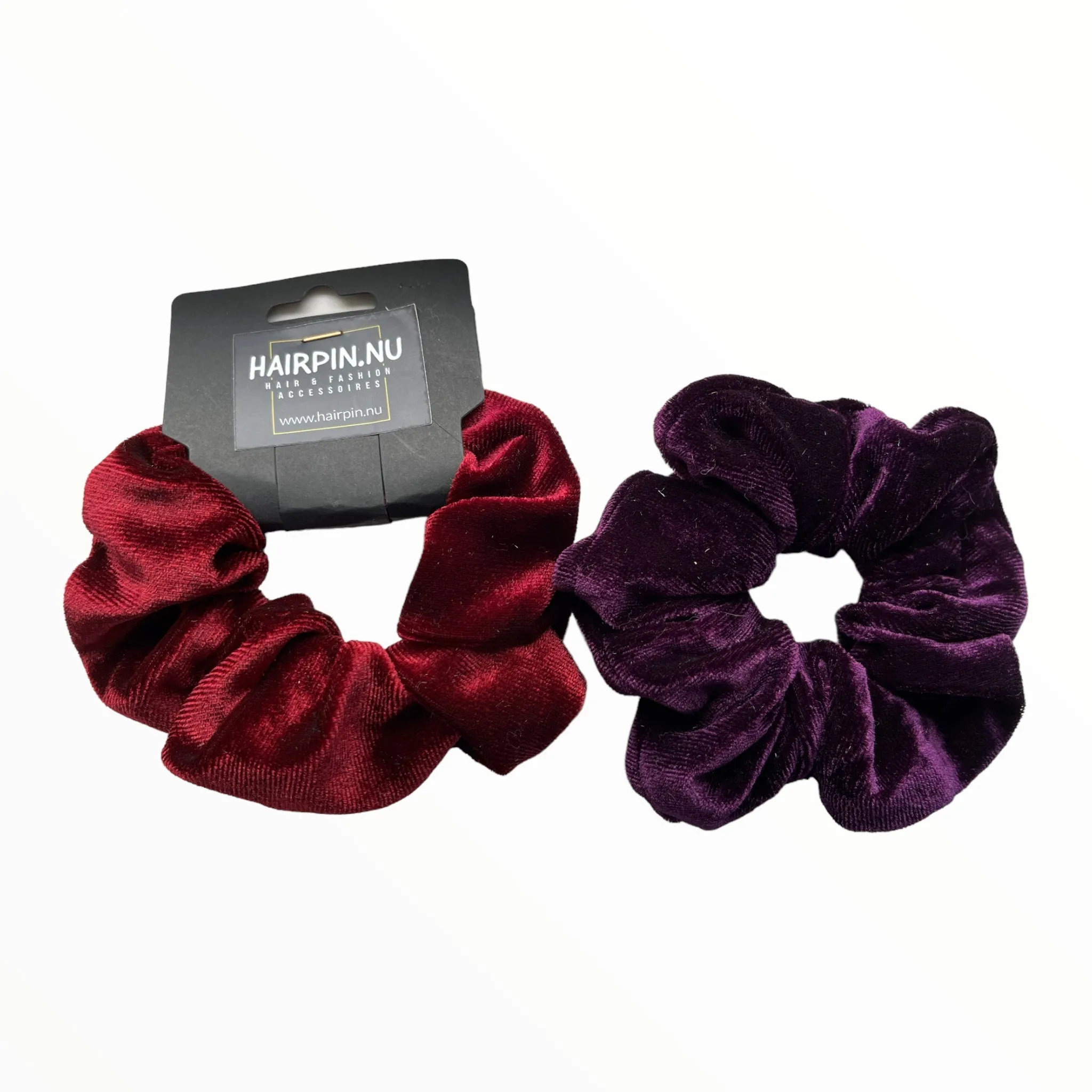 Set 2 scrunchies haarelastieken velvet rood/paars