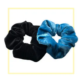 Set 2 scrunchies haarelastieken velvet zwart/turquoise