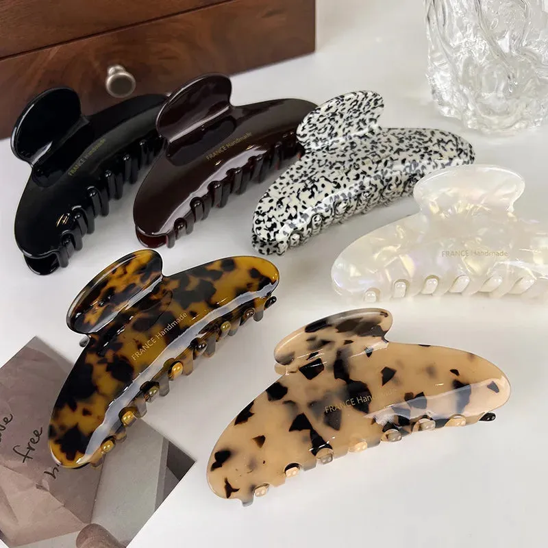 VAIGE Elegant Acetate Hair Claw Barrettes with Geometric Pattern - Large Leopard Shark Clip Hairpin for Casual Wear