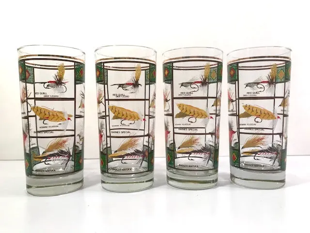 Vintage Fly Fishing Lure Highball Glasses (Set of 4)