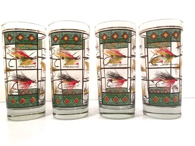 Vintage Fly Fishing Lure Highball Glasses (Set of 4)